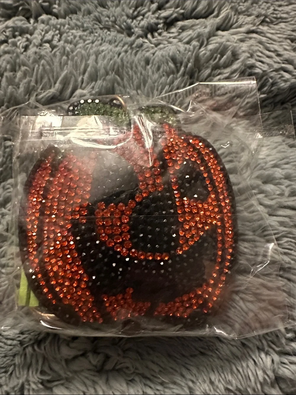 Crystal Pumpkin Phone Grip - Black & Orange